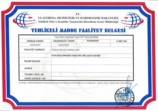 Tehlikeli Madde Faaliyet Belgesi